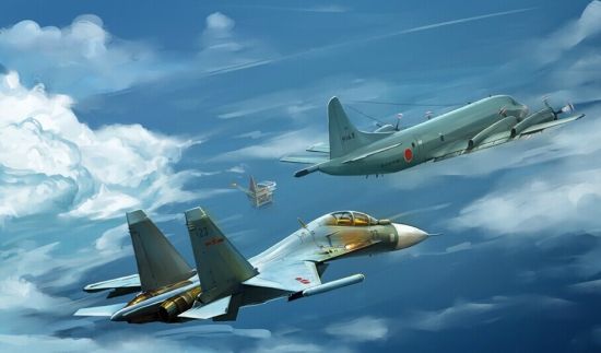 资料图:中日战机对决东海假想图。 资料图:中日战机对决东海假想图。