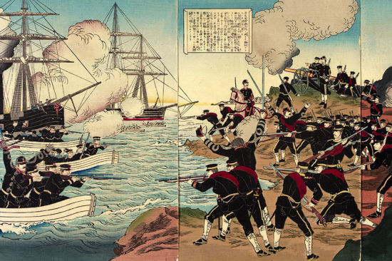 资料图:1873年,日本首次发布征兵令,兵役制度成为强大国家军队的支柱。图为1890年,陆海军演习图。 资料图:1873年,日本首次发布征兵令,兵役制度成为强大国家军队的支柱。图为1890年,陆海军演习图。