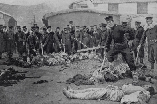 资料图:图为1895年2月2日旅顺沦陷后,《图片报》刊载的日军屠城照片。 资料图:图为1895年2月2日旅顺沦陷后,《图片报》刊载的日军屠城照片。