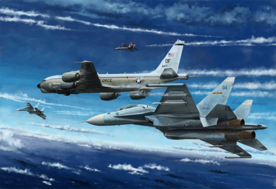 资料图:绘画作品中的中国空军拦截美军侦察机 资料图:绘画作品中的中国空军拦截美军侦察机
