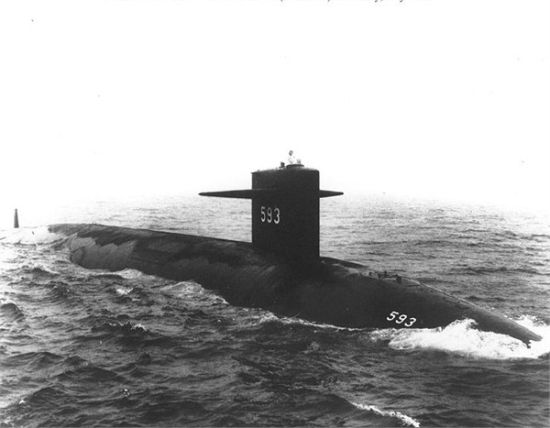 资料图:美国海军长尾鲨号核潜艇(USS Thresher SSN-593) 资料图:美国海军长尾鲨号核潜艇(USS Thresher SSN-593)
