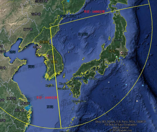 啊 图为东风21导弹可以有效封锁对马、宗古海峡。