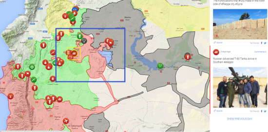 控制区,绿色为反对派控制区,黑色为IS控制区。