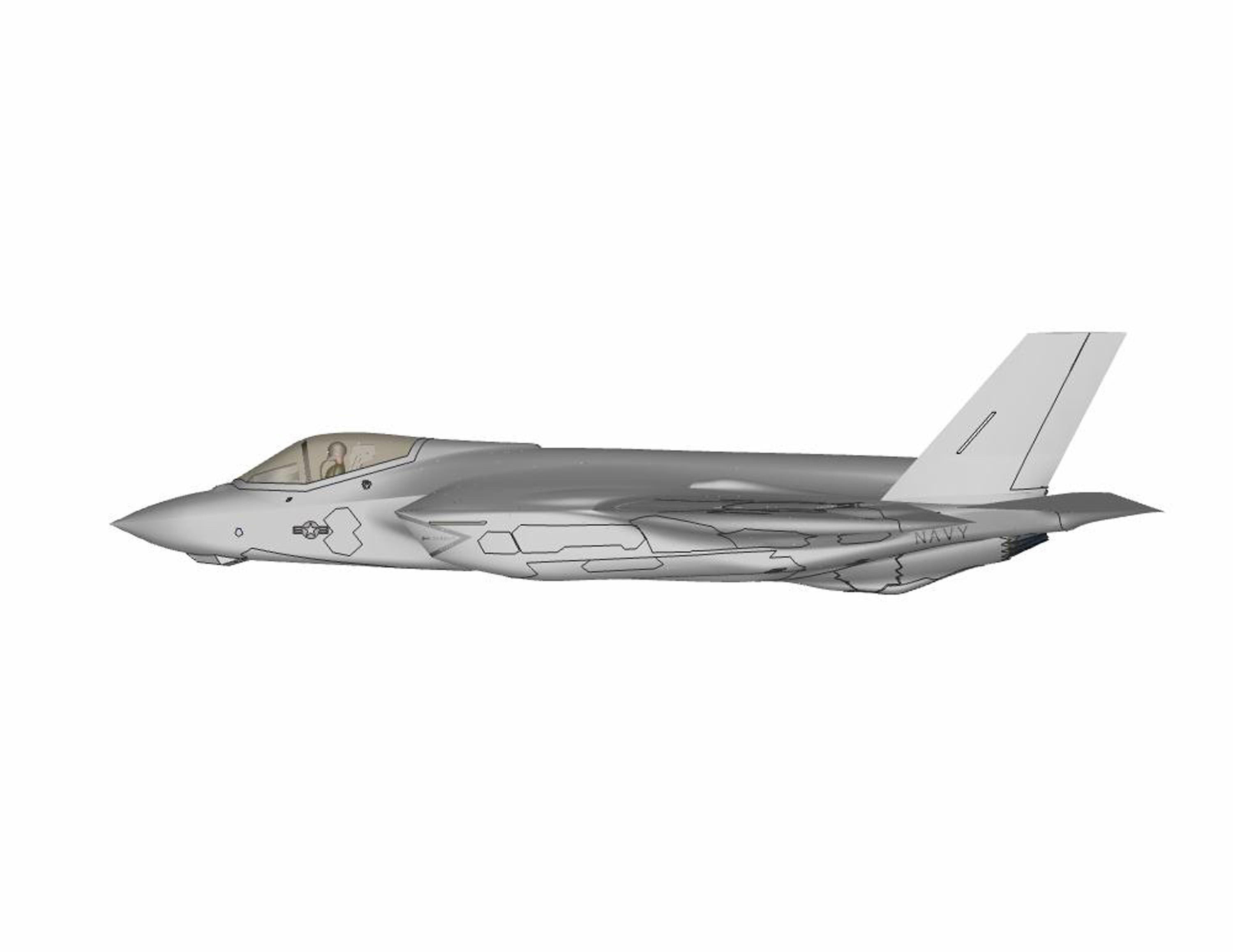 图文：海军版F-35C战机侧视效果图