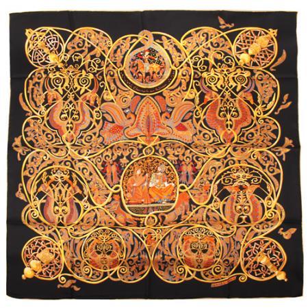 Hermes 爱马仕 黑色故事图腾LOGO丝巾(2010年专柜正品)_爱马仕_品牌服饰库_新浪女性_新浪网