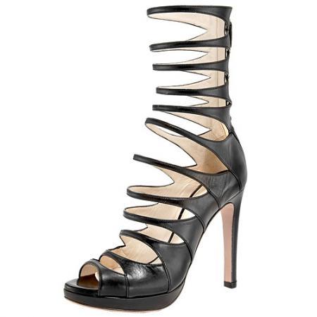 PRADA普拉达 黑色镂空多鞋带高跟鞋_普拉达