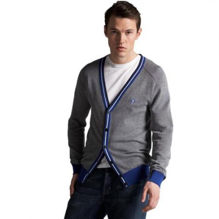 +Collection范思哲蓝白滚边时尚男士纯棉线衫_