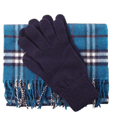 BURBERRY 巴宝莉 蓝色经典格子羊毛围巾配手