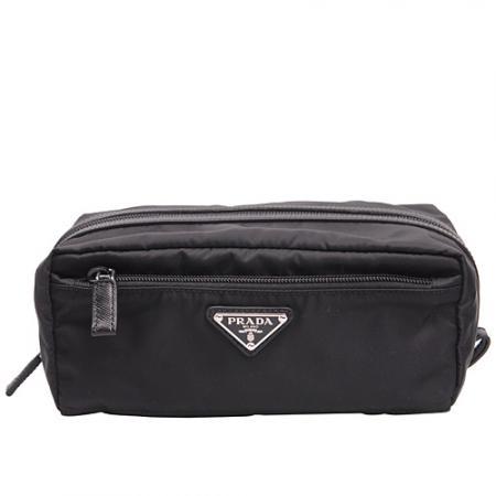 PRADA普拉达 黑色尼龙经典LOGO男士手包_