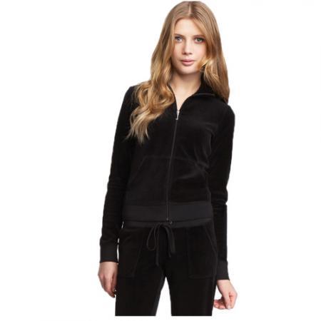 Juicy Couture橘滋 黑色Basic丝绒运动上衣_橘