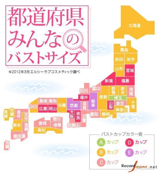 日媒发布的日本胸围地图 日媒发布的日本胸围地图