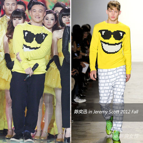 陈奕迅身穿Jeremy Scott 2012秋冬笑脸装
