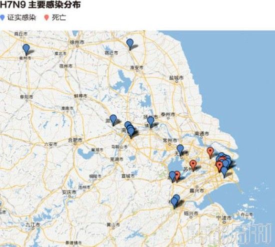 H7N9主要感染分布 H7N9主要感染分布