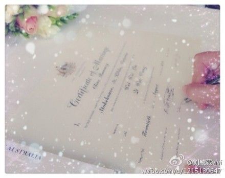 刘威葳晒出签署婚约照片