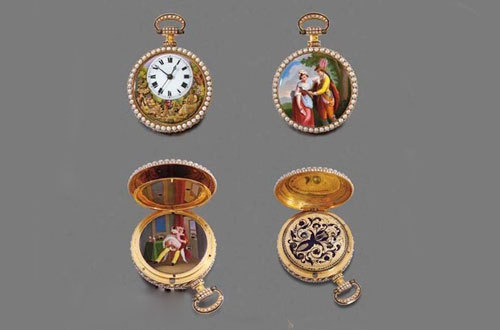 Piguet & Meylan 18K黄金珐琅镶珍珠二问打簧音乐春宫表 Piguet & Meylan 18K黄金珐琅镶珍珠二问打簧音乐春宫表