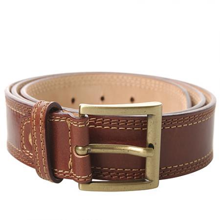 Old angler 棕色明线滚边饰男士皮带(意大利手工