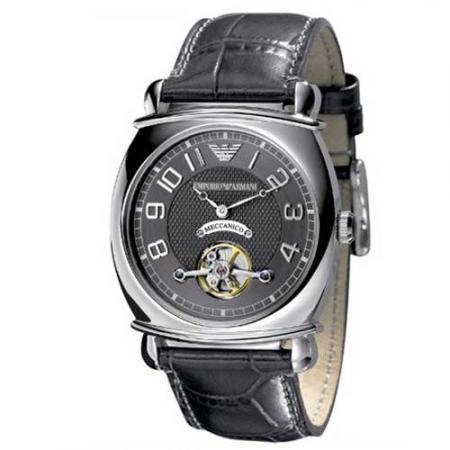Emporio+Armani阿玛尼黑色机械表镂空腕表A