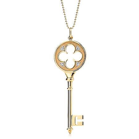 Tiffany蒂芙尼 18K白金镶钻四瓣花钥匙项链_蒂