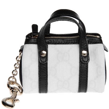 GUCCI古琦 白色GG图案钥匙链迷你手提包_古