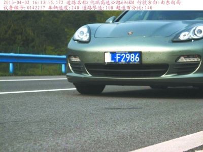 保时捷遮挡号牌时速240公里超速140%