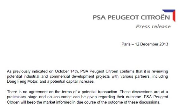 PSA发声明证实正与东风商讨入股事宜