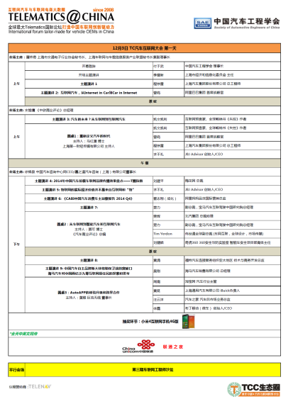 TC汽车互联网大会首日议程 TC汽车互联网大会首日议程