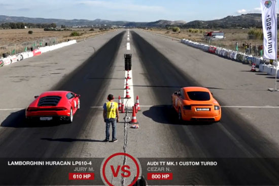 视频：奥迪TT vs Huracan 直线加速大获全胜