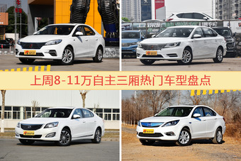 8-11万自主三厢车型上周热度排行揭晓，荣威360领跑