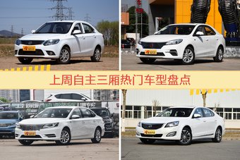 自主三厢车型上周热度排行揭晓，悦翔V3领跑