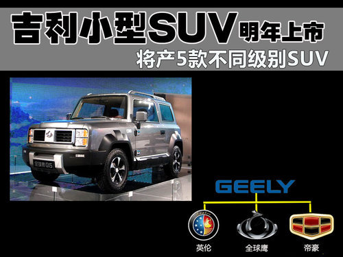 吉利小型SUV明年上市 将产5款不同级SUV