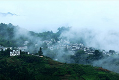 轻拢慢涌润坡山 烟白初销见万家