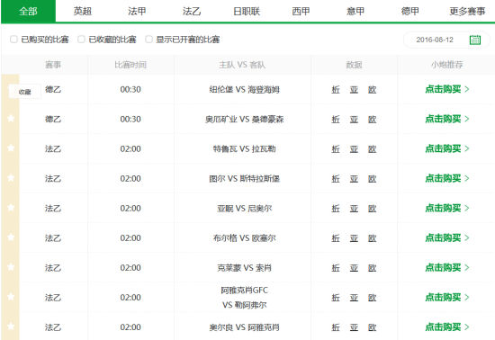 目前首批上线12大联赛均可查询