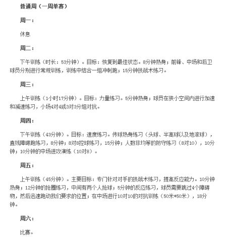 高大上的训练安排表!