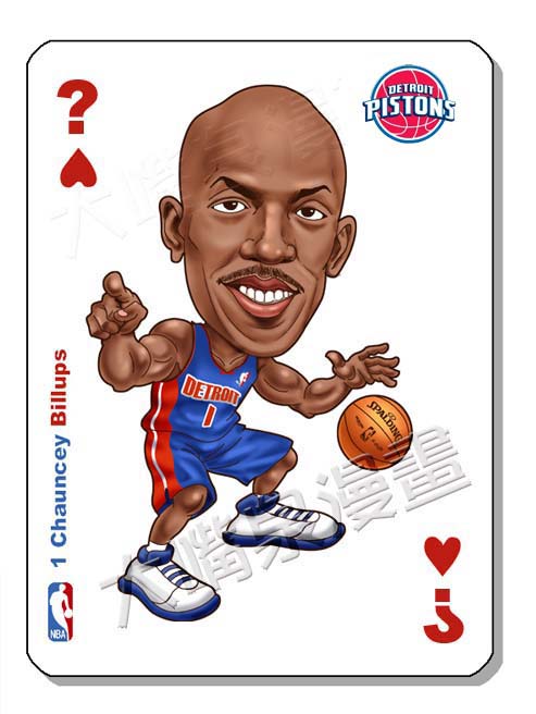 NBA漫画-球星扑克系列之比卢普斯 活塞灵魂人