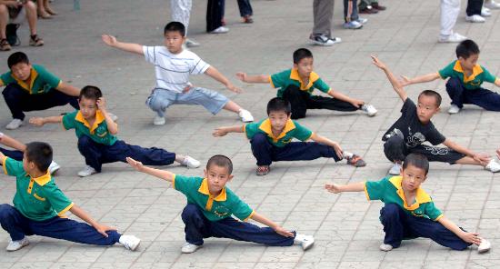 图文-河南少年暑期习武强身健体 认真学习武术