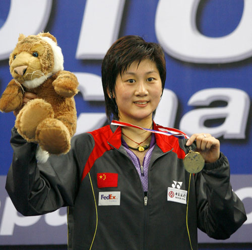 图文-羽球世锦赛女单朱琳夺冠中国小花开心绽放