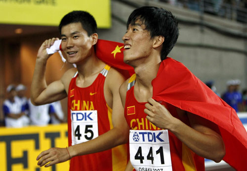 图文-刘翔赢得110米栏世界冠军刘翔史冬鹏同闪耀