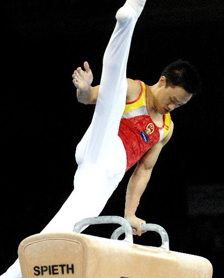 图文-体操世锦赛预赛中国男团第一 做动作一丝不苟