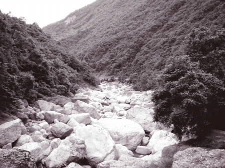 河道内巨石众多