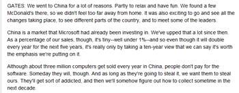 盖茨与巴菲特关于中国市场的言论（截图）。吴平 摄