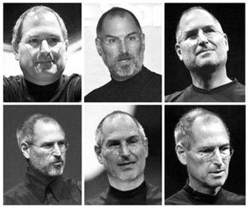 从上至下从左至右依次是乔布斯2000、2003、2005、2006、2007、2008年的照片，因健康问题明显变瘦