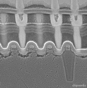 A5处理器内的晶体管、Metal-1金属线横截面