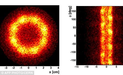 这幅CERN图像呈现了未被捕获的反氢原子在内表面被湮灭的景象