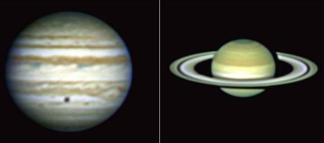 气态大个子：这是木星和土星，太阳系里的大个子，现在它们的轨道都远远位于小行星带外侧