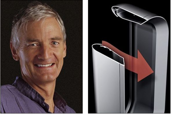 左为詹姆斯-戴森，右为戴森公司研制的新型加热器Dyson Hot，可大幅放大产生的热气