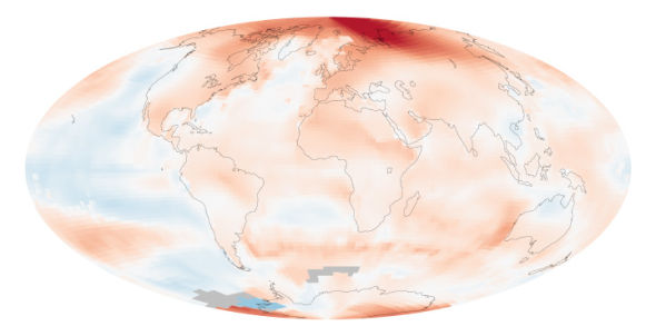 地图显示了2011年各地区的温度变化