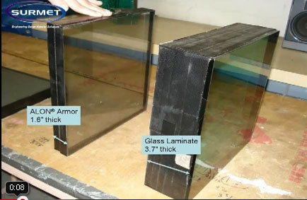 超强透明铝厚度达1.6英寸时，这种材料可以抵抗.50口径子弹的冲击