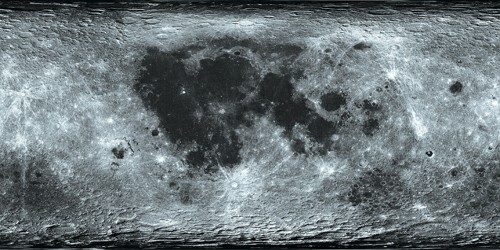 　　昨天，国防科工局发布嫦娥二号月球探测器获得的7米分辨率、100%覆盖全月球表面的全月球影像图。图为全月球圆柱投影图。 新华社发