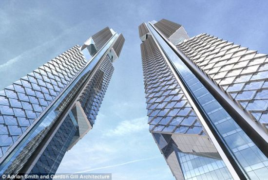 　　不出所料，韩国首尔龙山国际商务区一对耸立云端、名为“舞龙”的双子塔的确非同凡响，它们覆盖着“鳞屑”，就像真龙一样。