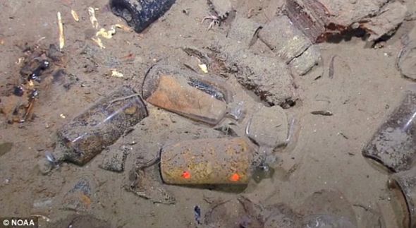 玻璃瓶展示：有些玻璃瓶看起来完好无损。从它们身上反射出来的光照进电脑前数千名观众的眼中。